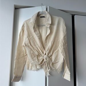 Nasty Gal Cream Textured Button-Down Shirt